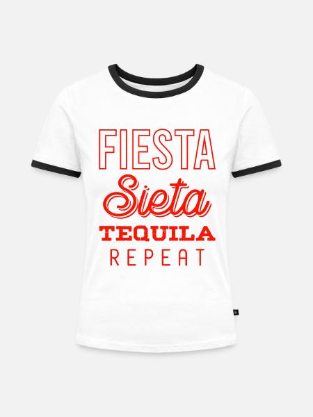fiesta sieta tequila repeat - Frauen Kontrast-T-Shirt - Weiß/Schwarz