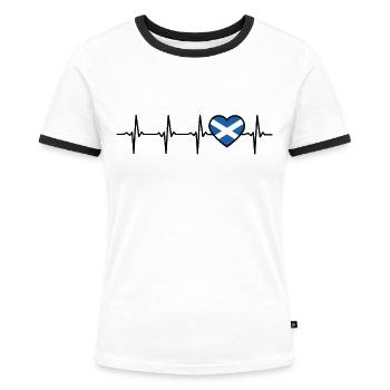 Schottland Herzschlag Flagge Schotte - Frauen Kontrast-T-Shirt - Weiß/Schwarz - Vorne - Selfina (174cm)