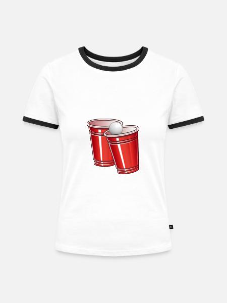 Beer Pong Becher - Frauen Kontrast-T-Shirt - Weiß/Schwarz
