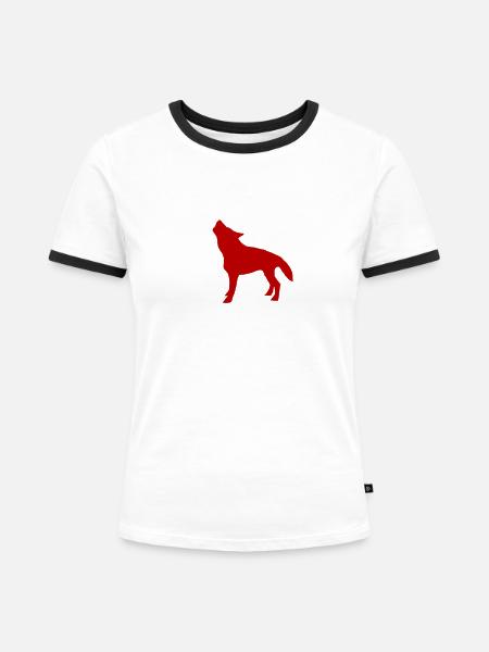Wolf - Frauen Kontrast-T-Shirt - Weiß/Schwarz