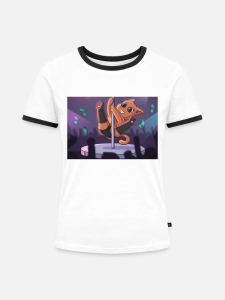 Tanzende Katze - Frauen Kontrast-T-Shirt - Weiß/Schwarz