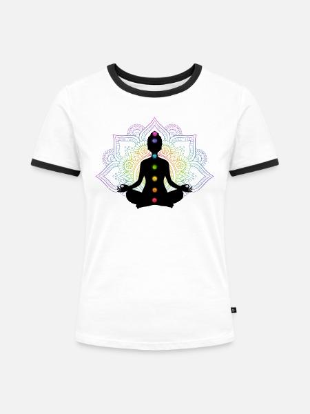 Chakra Meditation - Frauen Kontrast-T-Shirt - Weiß/Schwarz