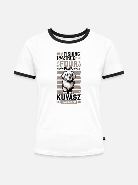 Angeln und Kuvasz - Frauen Kontrast-T-Shirt - Weiß/Schwarz