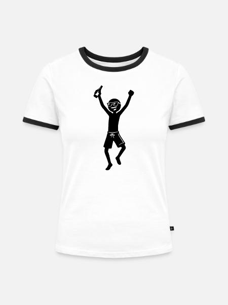 Party Jubel Bier Strichmännchen Schwarz - Frauen Kontrast-T-Shirt - Weiß/Schwarz