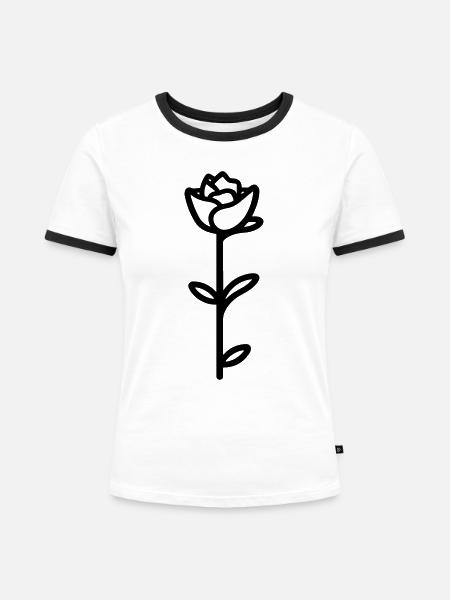 Rosa Blume - Frauen Kontrast-T-Shirt - Weiß/Schwarz