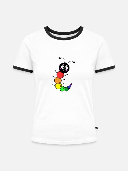 Regenbogen Raupe - Frauen Kontrast-T-Shirt - Weiß/Schwarz