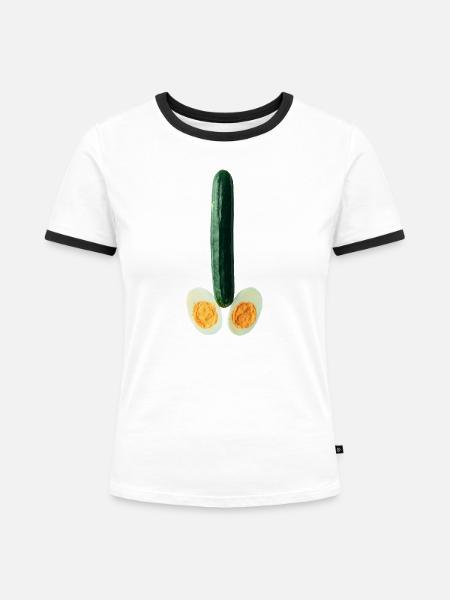 Frische Gurke mit Eierhälften - Frauen Kontrast-T-Shirt - Weiß/Schwarz
