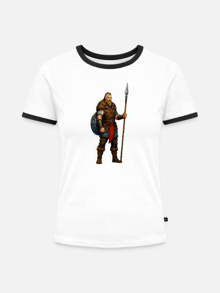 Wikinger Krieger mit Fellumhang - Frauen Kontrast-T-Shirt - Weiß/Schwarz
