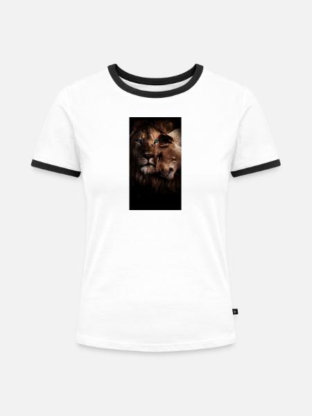 Löwin und Löwe: Dunkle Nähe - Frauen Kontrast-T-Shirt - Weiß/Schwarz