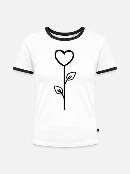 Rosa Blume - Frauen Kontrast-T-Shirt - Weiß/Schwarz