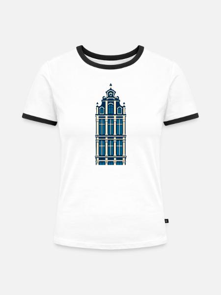 Grande Place I - Frauen Kontrast-T-Shirt - Weiß/Schwarz