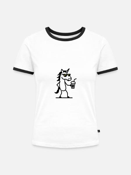 Einhorn Cool Drink - Frauen Kontrast-T-Shirt - Weiß/Schwarz