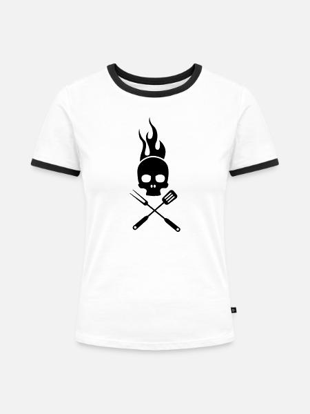 bbq - Frauen Kontrast-T-Shirt - Weiß/Schwarz
