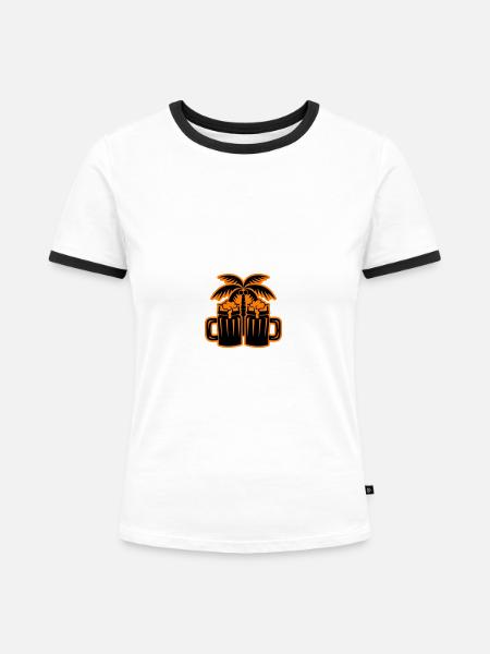 Bier Strand Palmen Insel - Frauen Kontrast-T-Shirt - Weiß/Schwarz