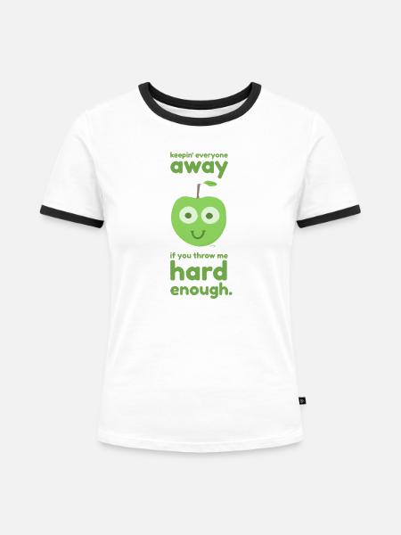 one apple a day. drôlig. - Frauen Kontrast-T-Shirt - Weiß/Schwarz