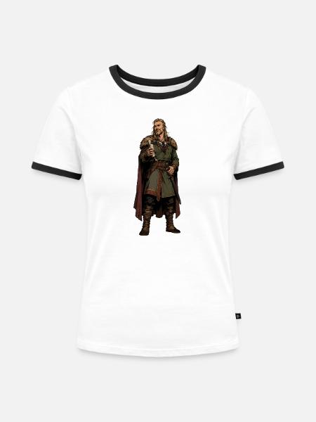 Viking-Krieger mit Kelch und Pelz - Frauen Kontrast-T-Shirt - Weiß/Schwarz
