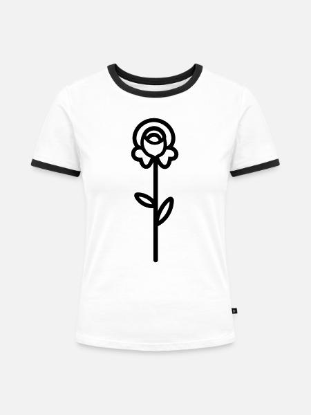 Rosa Blume - Frauen Kontrast-T-Shirt - Weiß/Schwarz