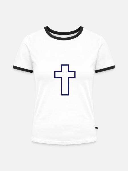 Kreuz - Frauen Kontrast-T-Shirt - Weiß/Schwarz