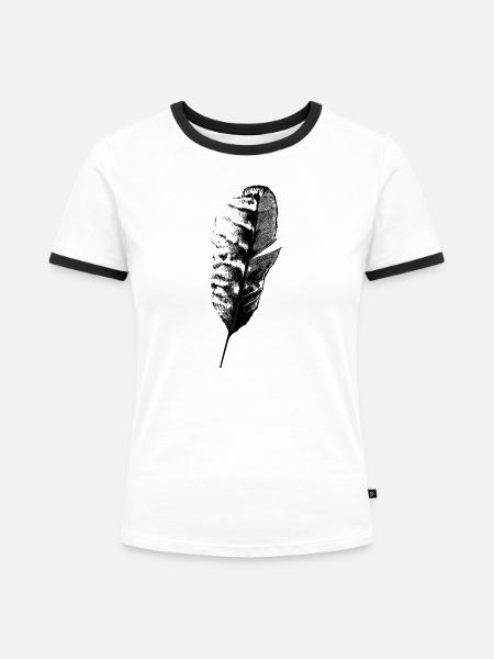 Feder Schreibfeder - Frauen Kontrast-T-Shirt - Weiß/Schwarz