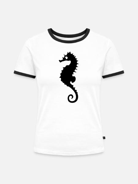 Seepferdchen - Frauen Kontrast-T-Shirt - Weiß/Schwarz