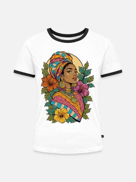 Mehrfarbiges Afrika - Frauen Kontrast-T-Shirt - Weiß/Schwarz
