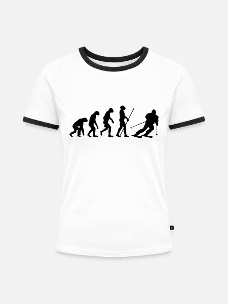 Skifahrer Evolution - Frauen Kontrast-T-Shirt - Weiß/Schwarz