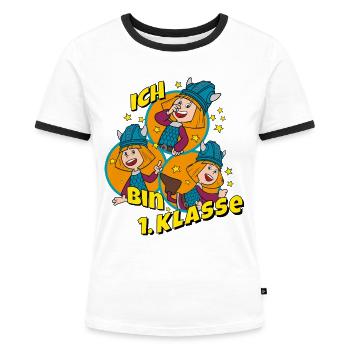 Wickie Und Die Starken Männer Ich Bin 1. Klasse - Frauen Kontrast-T-Shirt - Weiß/Schwarz - Vorne - Selfina (174cm)