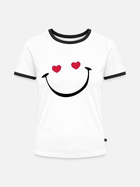 lachendes Gesicht - Frauen Kontrast-T-Shirt - Weiß/Schwarz