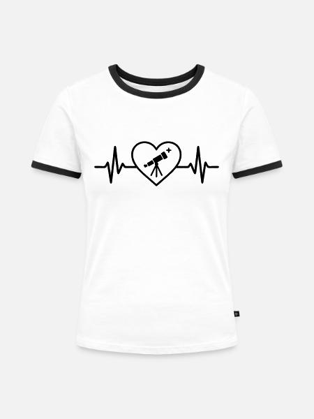 Herz Astronomie Teleskop Sterne - Frauen Kontrast-T-Shirt - Weiß/Schwarz