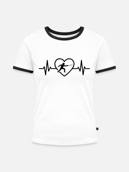 Fechten Herz - Frauen Kontrast-T-Shirt - Weiß/Schwarz