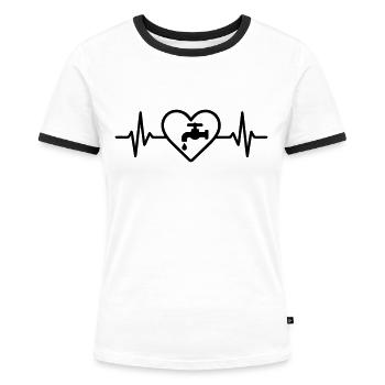 Klempner Wasserhahn Herz - Frauen Kontrast-T-Shirt - Weiß/Schwarz - Vorne - Selfina (174cm)