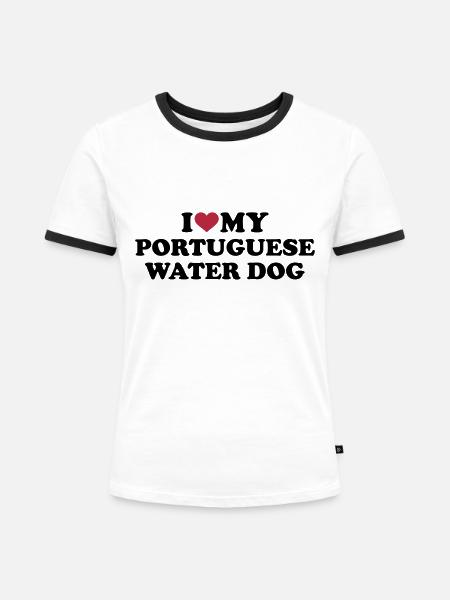 Portugiesischer Wasserhund - Frauen Kontrast-T-Shirt - Weiß/Schwarz