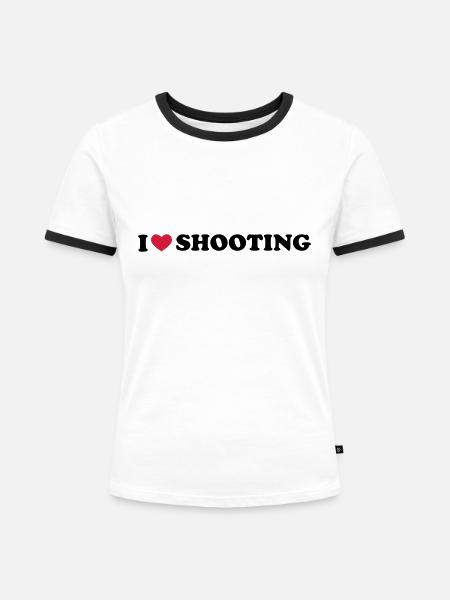 I Love Shooting - Frauen Kontrast-T-Shirt - Weiß/Schwarz