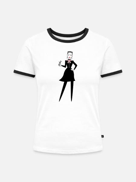 PARTY HANKA - Frauen Kontrast-T-Shirt - Weiß/Schwarz