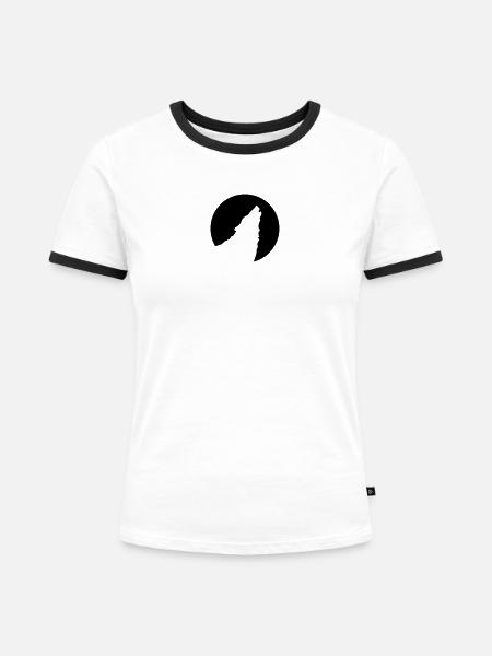 heulender Wolf - Frauen Kontrast-T-Shirt - Weiß/Schwarz