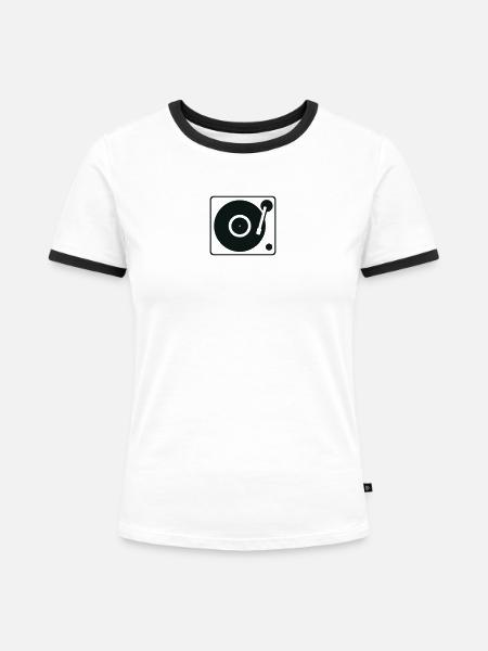 turntable - Frauen Kontrast-T-Shirt - Weiß/Schwarz