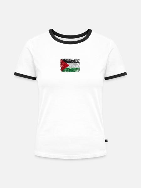 Grunge-Textur der palästinensischen Flagge - Frauen Kontrast-T-Shirt - Weiß/Schwarz