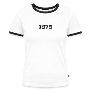 1979 - Frauen Kontrast-T-Shirt - Weiß/Schwarz - Vorne - Selfina (174cm)