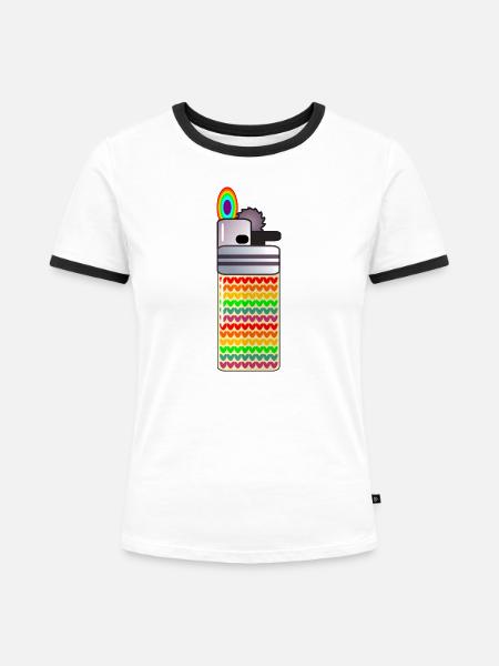 REGENBOGEN - FEUERZEUG RAUCHEN - Frauen Kontrast-T-Shirt - Weiß/Schwarz