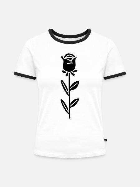 Rosa Blume - Frauen Kontrast-T-Shirt - Weiß/Schwarz