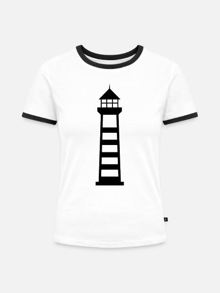 Leuchtturm - Frauen Kontrast-T-Shirt - Weiß/Schwarz