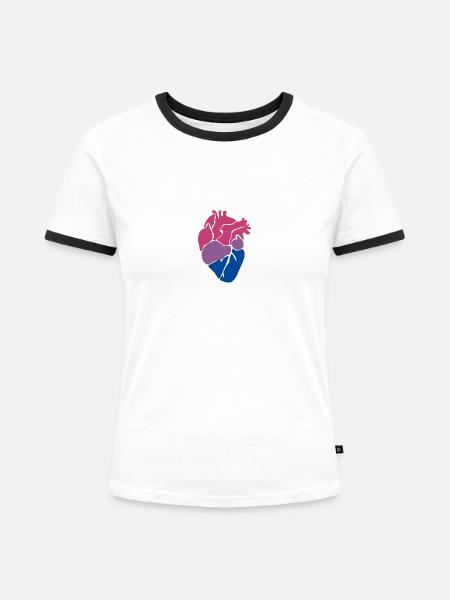 Bisexuelles Herz - Frauen Kontrast-T-Shirt - Weiß/Schwarz