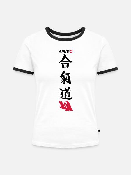 Aikido - Frauen Kontrast-T-Shirt - Weiß/Schwarz