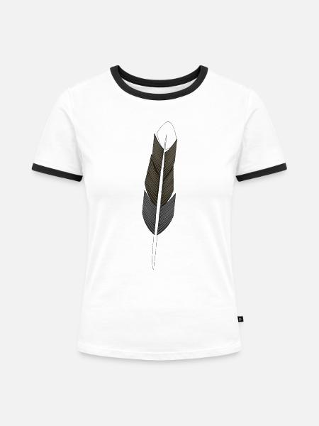 Feder - Hoffnung - Feather - Frauen Kontrast-T-Shirt - Weiß/Schwarz