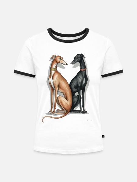 Zwei Galgos - Frauen Kontrast-T-Shirt - Weiß/Schwarz