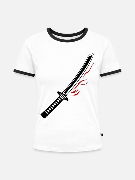 Samurai Schwert Icon - Frauen Kontrast-T-Shirt - Weiß/Schwarz