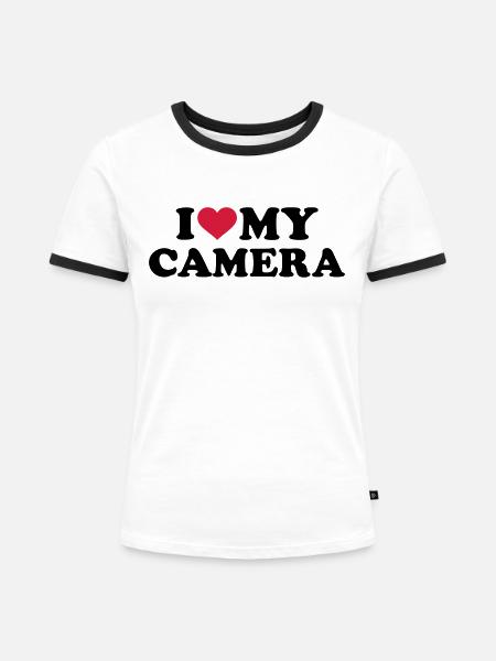 Fotoapparat - Frauen Kontrast-T-Shirt - Weiß/Schwarz