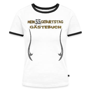55. Geburtstag Mann und Frau Gästebuch - Frauen Kontrast-T-Shirt - Weiß/Schwarz - Vorne - Selfina (174cm)