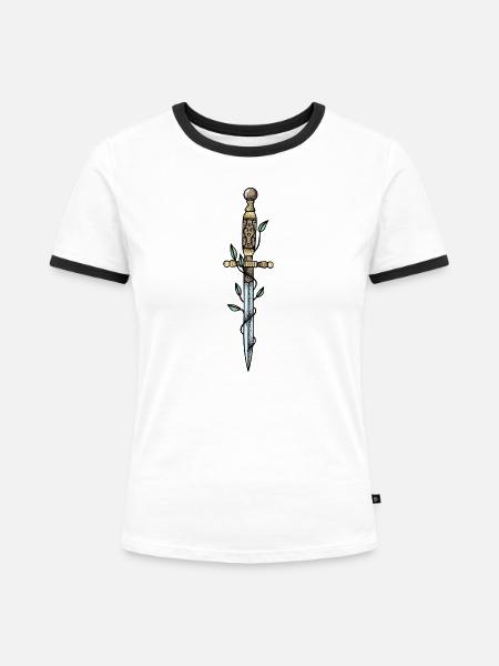 Schwert - Frauen Kontrast-T-Shirt - Weiß/Schwarz