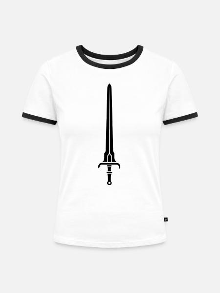 Schwert - Frauen Kontrast-T-Shirt - Weiß/Schwarz